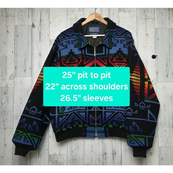 VTG 80s 90s Pendleton Wool Blend Aztec Bomber Jacket RARE COLOR Sz. L - Picture 2 of 12